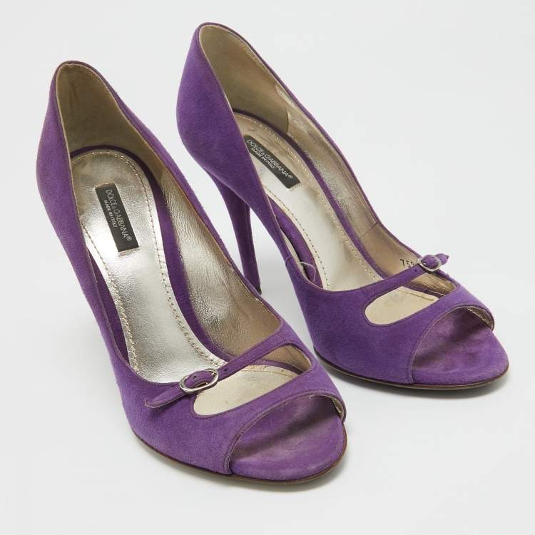 Pre Owned Dolce & Gabbana Purple Suede Open Toe Pumps Size 38