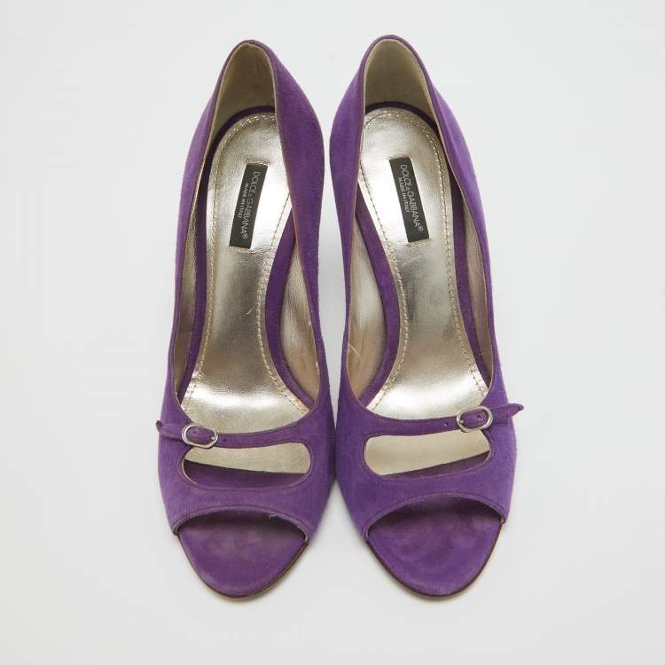 Pre Owned Dolce & Gabbana Purple Suede Open Toe Pumps Size 38