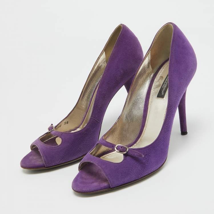 Pre Owned Dolce & Gabbana Purple Suede Open Toe Pumps Size 38