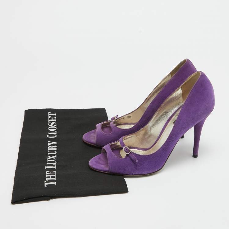 Pre Owned Dolce & Gabbana Purple Suede Open Toe Pumps Size 38