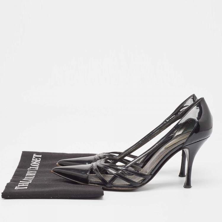 Pre Owned Dolce & Gabbana Black Patent Cutout Pointed Toe Pumps Size 37.5
