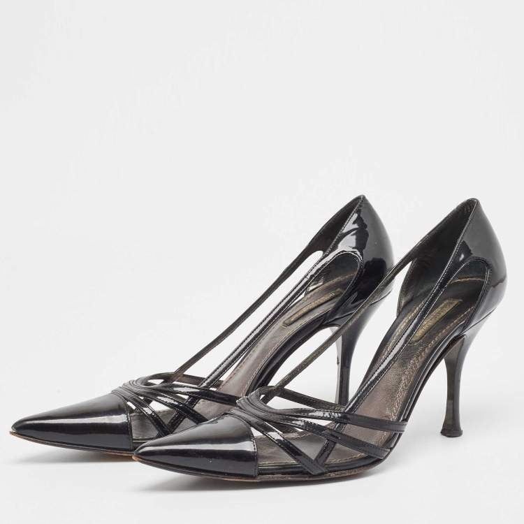Pre Owned Dolce & Gabbana Black Patent Cutout Pointed Toe Pumps Size 37.5