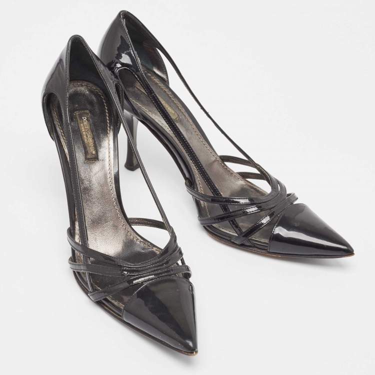 Pre Owned Dolce & Gabbana Black Patent Cutout Pointed Toe Pumps Size 37.5