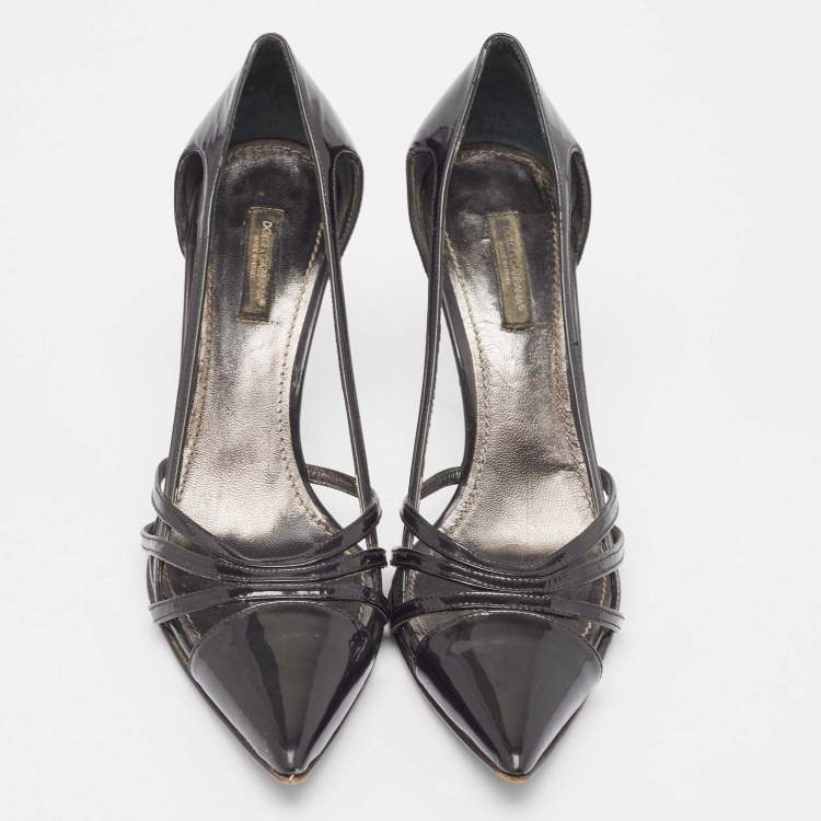Pre Owned Dolce & Gabbana Black Patent Cutout Pointed Toe Pumps Size 37.5