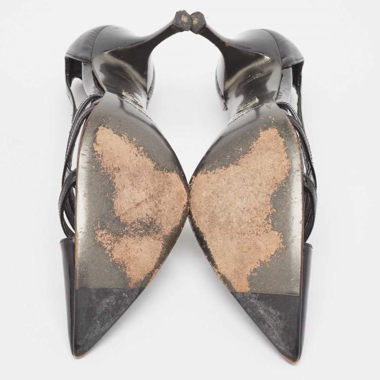 Pre Owned Dolce & Gabbana Black Patent Cutout Pointed Toe Pumps Size 37.5