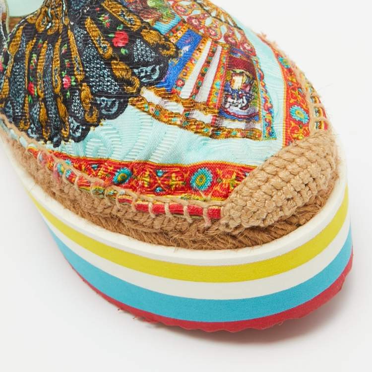 Pre Owned Dolce & Gabbana Multicolor Print Jacquard Platform Espadrilles Size 37