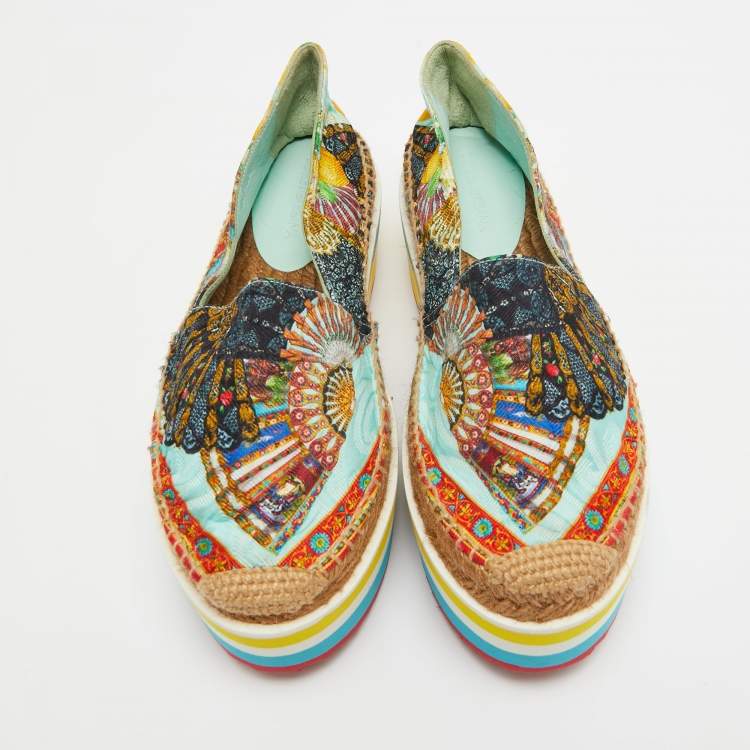 Pre Owned Dolce & Gabbana Multicolor Print Jacquard Platform Espadrilles Size 37