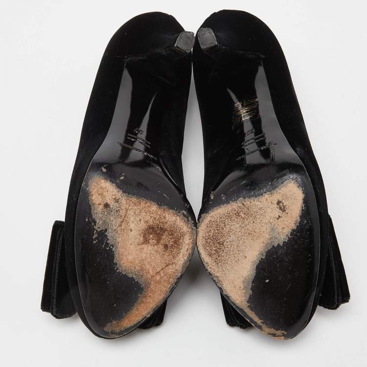 Pre Owned Dolce & Gabbana Black Velvet Bow Pumps Size 37