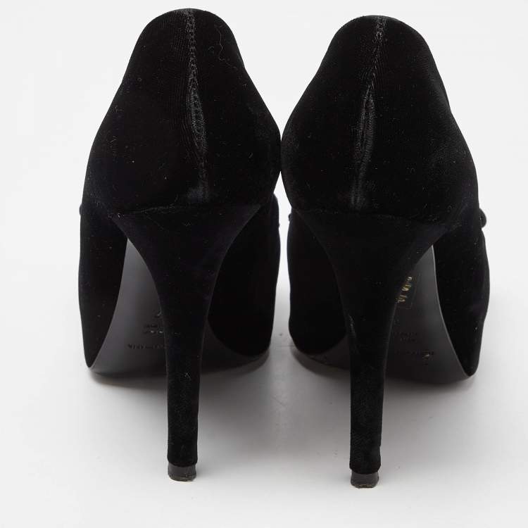 Pre Owned Dolce & Gabbana Black Velvet Bow Pumps Size 37