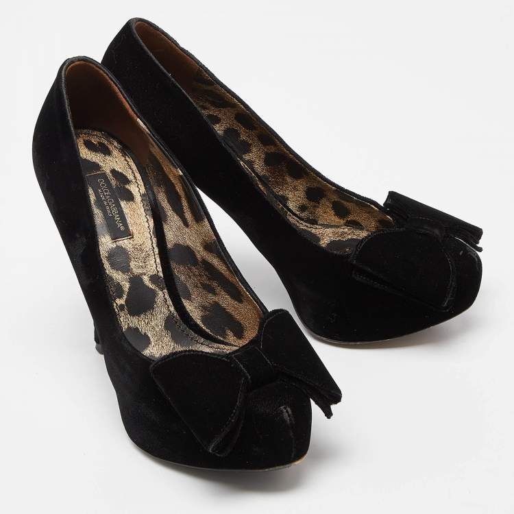 Pre Owned Dolce & Gabbana Black Velvet Bow Pumps Size 37