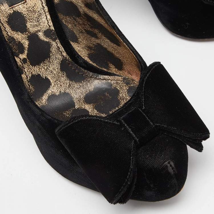 Pre Owned Dolce & Gabbana Black Velvet Bow Pumps Size 37
