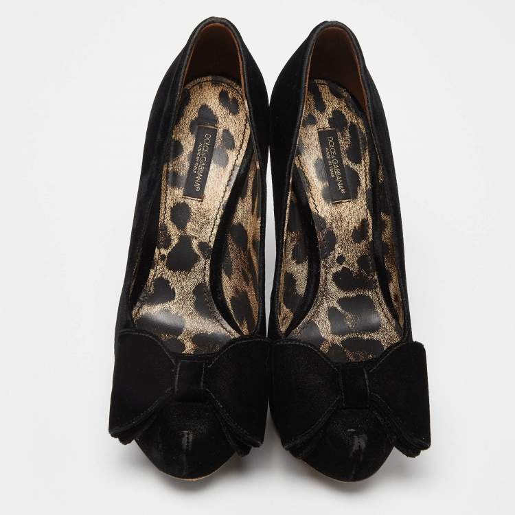 Pre Owned Dolce & Gabbana Black Velvet Bow Pumps Size 37
