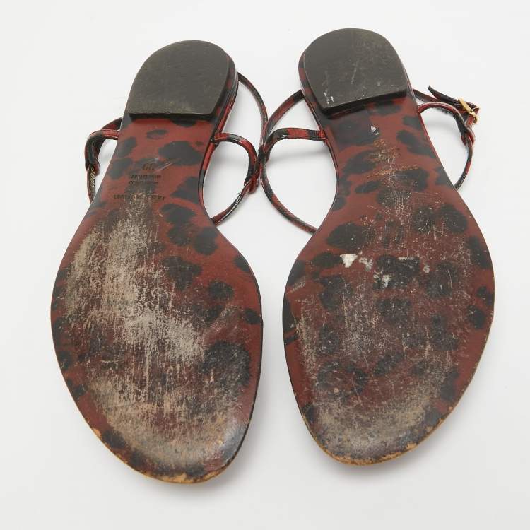 Pre Owned Dolce & Gabbana Brown/Black Patent Slingback  Flats Size 39