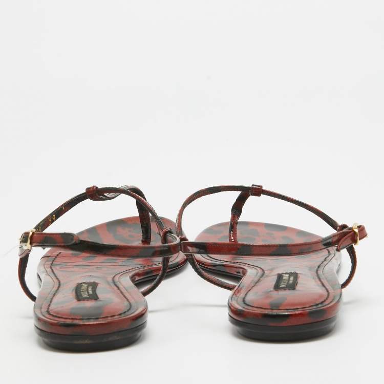Pre Owned Dolce & Gabbana Brown/Black Patent Slingback  Flats Size 39