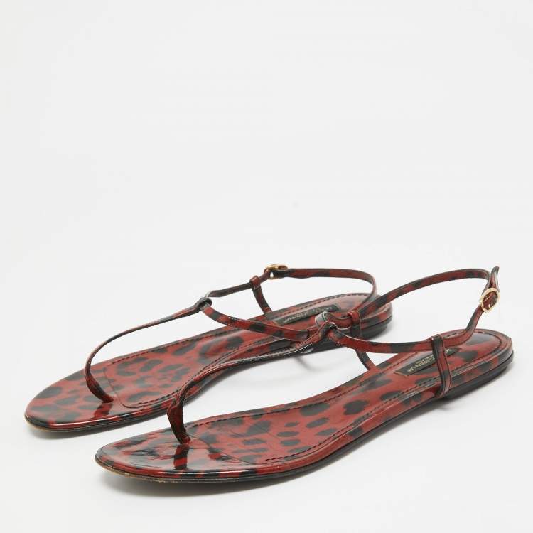 Pre Owned Dolce & Gabbana Brown/Black Patent Slingback  Flats Size 39