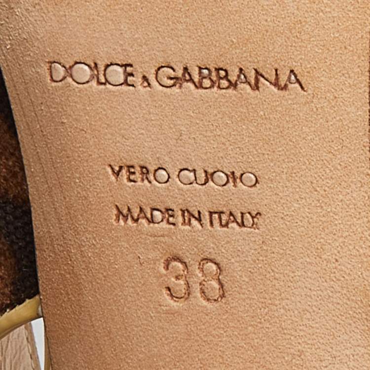 Pre Owned Dolce & Gabbana Brown/Beige Leopard Print Canvas and Patent Leather Slingback Pumps Size 38