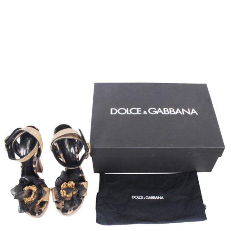 Pre Owned Dolce & Gabbana Leopard Raffia Platform Sandals Size 38