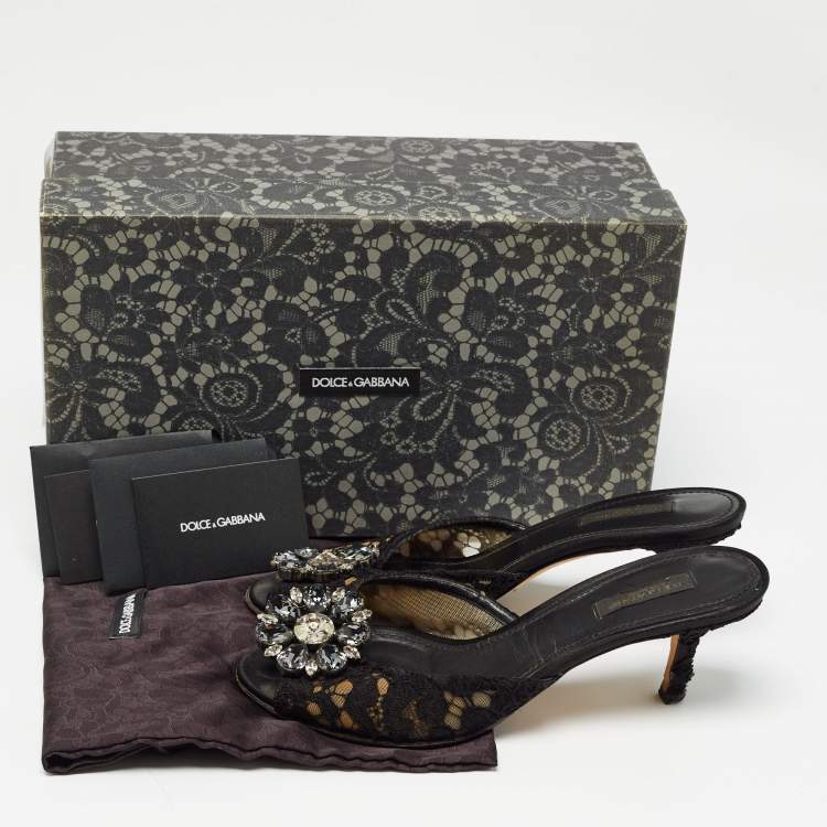 Pre Owned Dolce & Gabbana Black Lace and Mesh Bianca Sandals Size 38