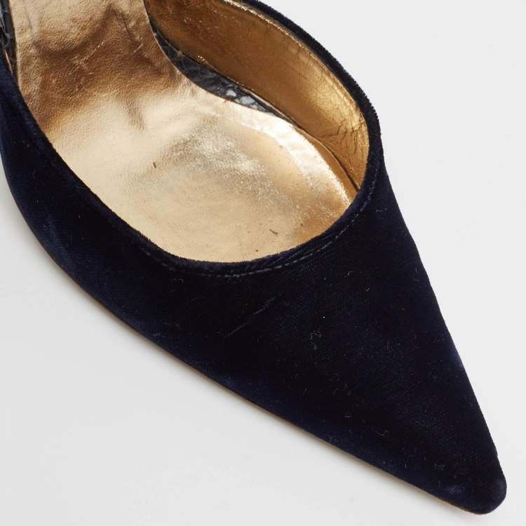 Pre Owned Dolce & Gabbana Navy Blue Velvet And Python Ankle Strap Sandals Size 36