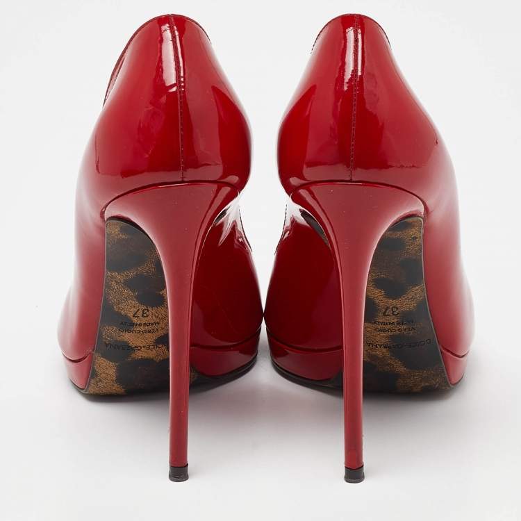 Pre Owned Dolce & Gabbana Red Patent Leather Peep-Toe Platform Pumps Size 37