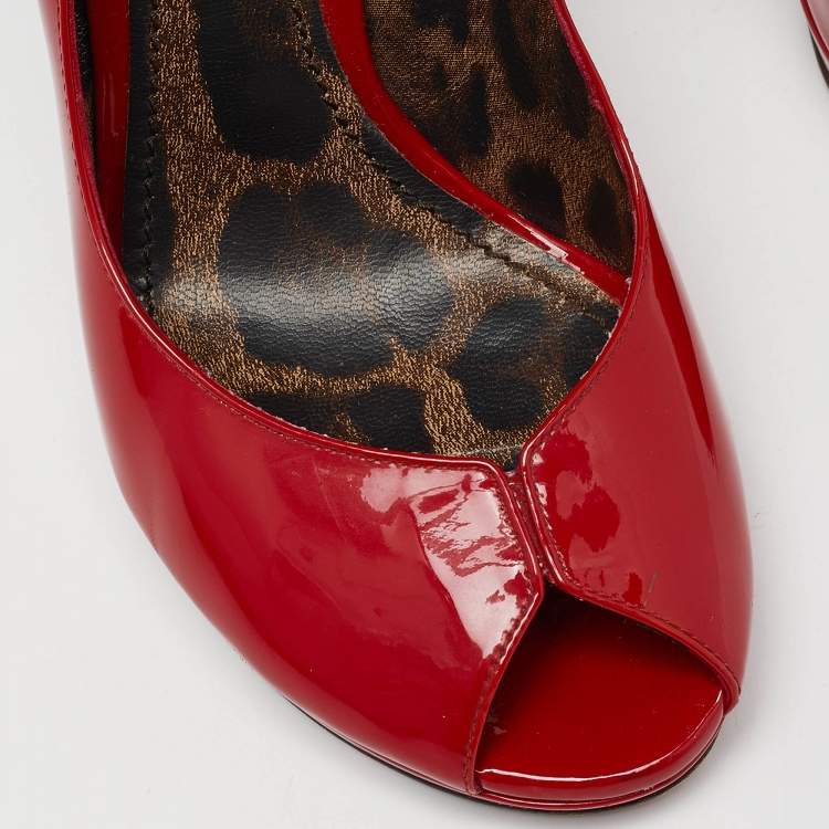 Pre Owned Dolce & Gabbana Red Patent Leather Peep-Toe Platform Pumps Size 37