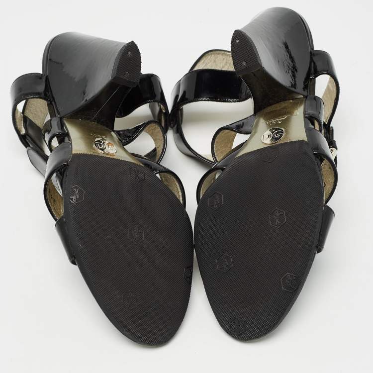 Pre Owned Dolce & Gabbana Black Patent Leather Ankle Strap Sandals Size 38.5