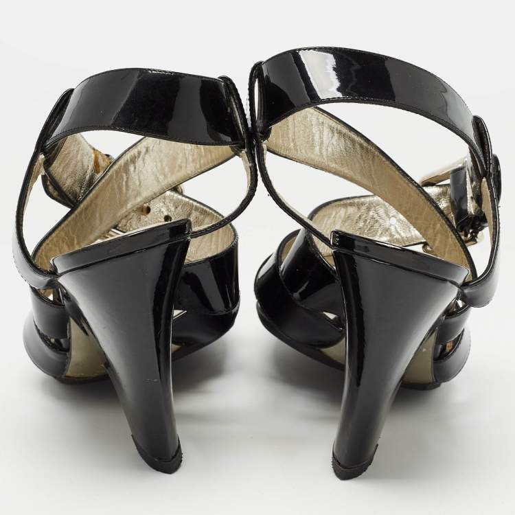 Pre Owned Dolce & Gabbana Black Patent Leather Ankle Strap Sandals Size 38.5