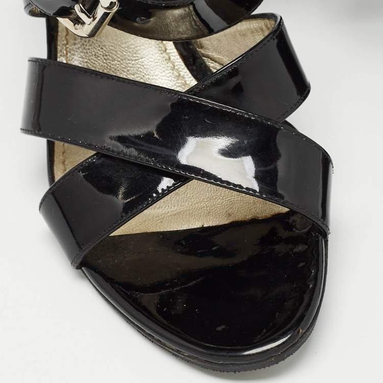 Pre Owned Dolce & Gabbana Black Patent Leather Ankle Strap Sandals Size 38.5