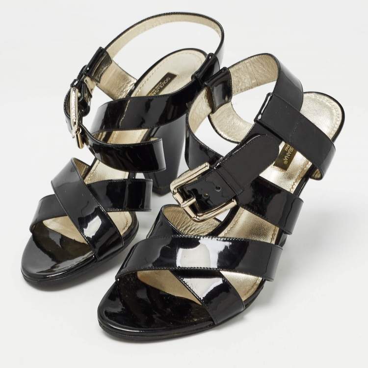 Pre Owned Dolce & Gabbana Black Patent Leather Ankle Strap Sandals Size 38.5