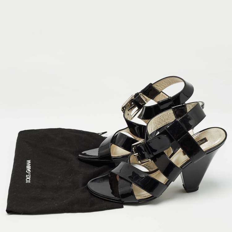 Pre Owned Dolce & Gabbana Black Patent Leather Ankle Strap Sandals Size 38.5