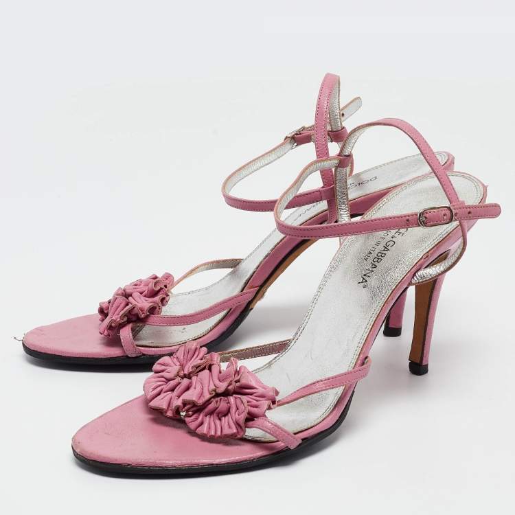Pre Owned Dolce & Gabbana Pink Leather Ankle Strap Sandals Size 39