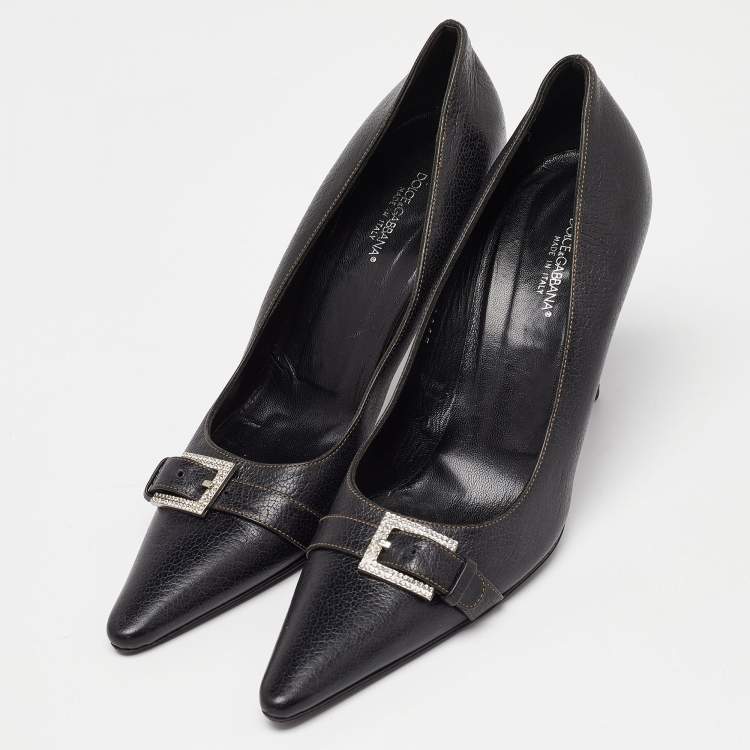 Pre Owned Dolce & Gabbana Black Leather Buckle Pointed Toe Pumps Size 40
