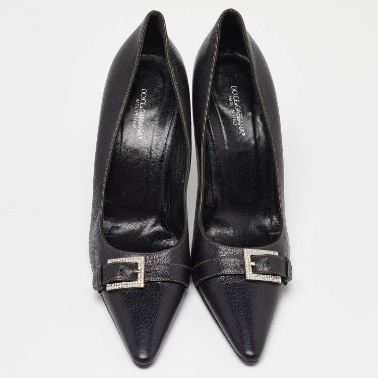 Pre Owned Dolce & Gabbana Black Leather Buckle Pointed Toe Pumps Size 40