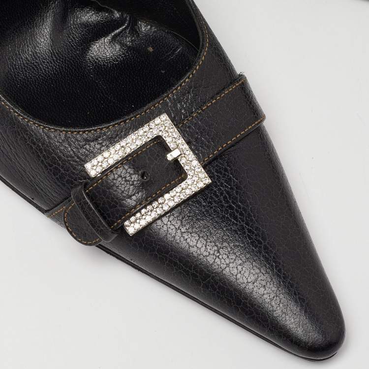 Pre Owned Dolce & Gabbana Black Leather Buckle Pointed Toe Pumps Size 40