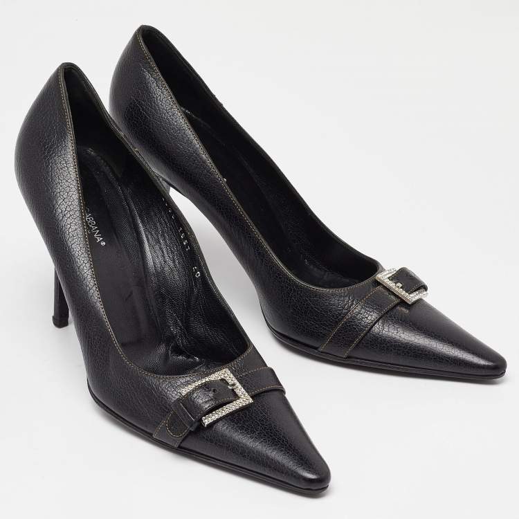 Pre Owned Dolce & Gabbana Black Leather Buckle Pointed Toe Pumps Size 40