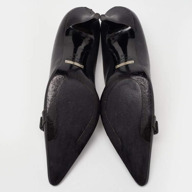 Pre Owned Dolce & Gabbana Black Leather Buckle Pointed Toe Pumps Size 40