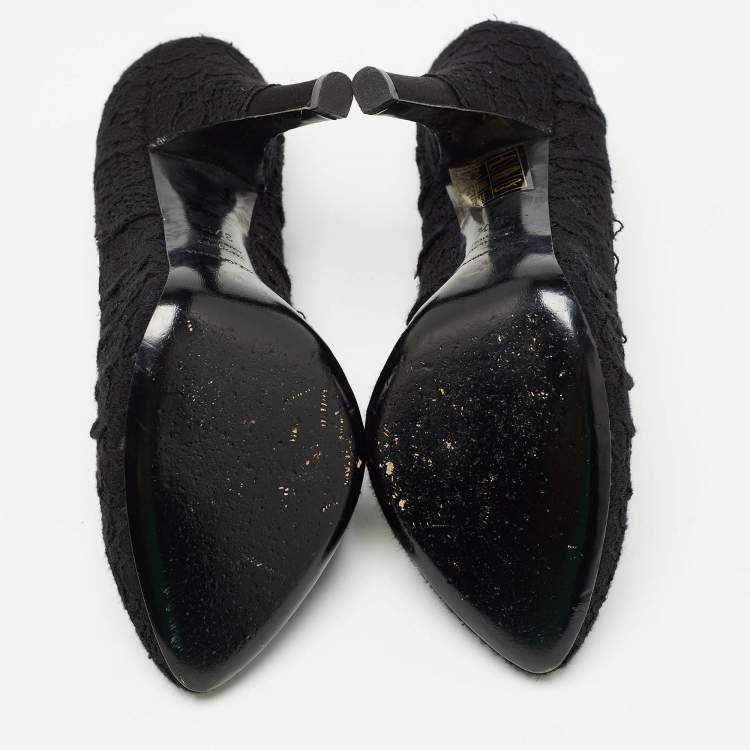 Pre Owned Dolce & Gabbana Black Lace and Satin Round Toe Pumps Size 37.5