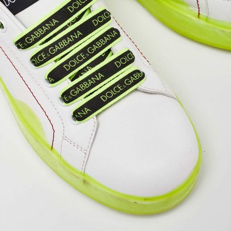 Pre Owned Dolce & Gabbana White/Neon Yellow Leather Portofino Sneakers Size 38
