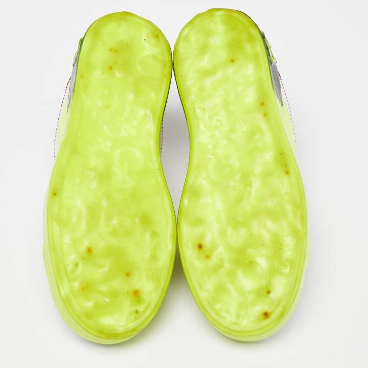 Pre Owned Dolce & Gabbana White/Neon Yellow Leather Portofino Sneakers Size 38