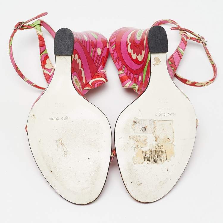 Pre Owned Dolce & Gabbana Multicolor Print Leather Wedge Sandals Size 38.5