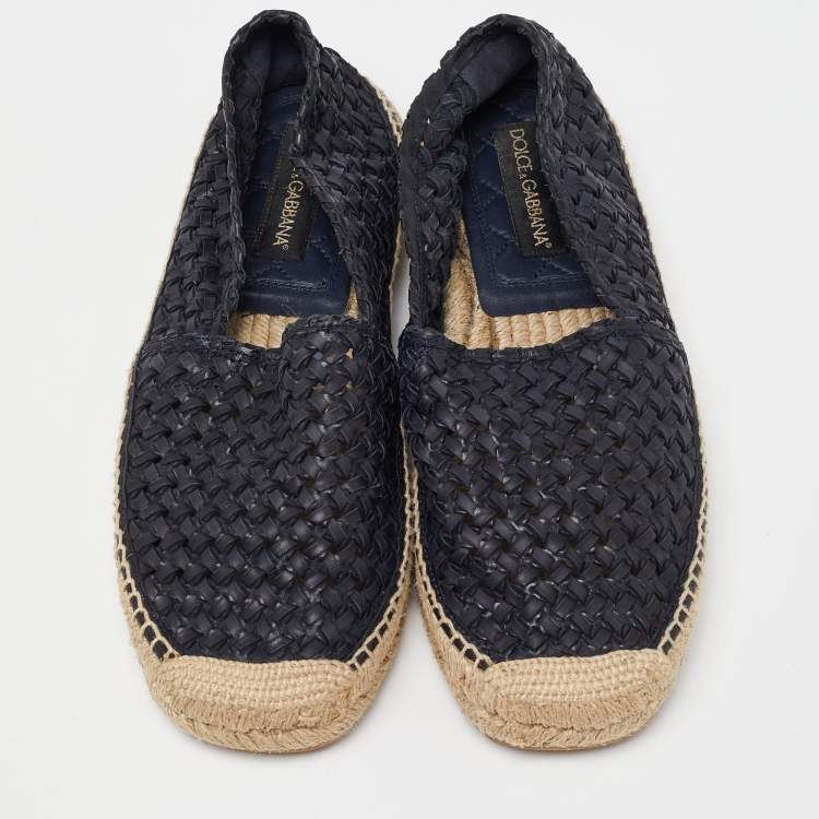 Pre Owned Dolce & Gabbana Blue Woven Leather Espadrille Flats Size 40