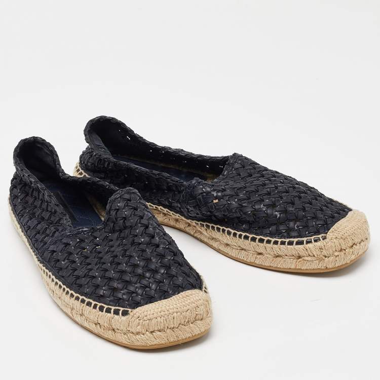 Pre Owned Dolce & Gabbana Blue Woven Leather Espadrille Flats Size 40