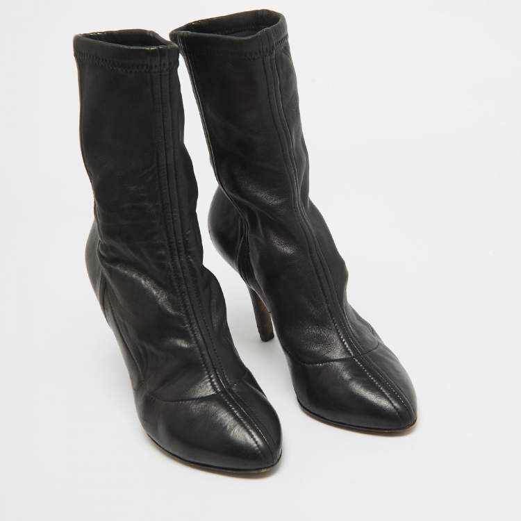 Pre Owned Dolce & Gabbana Black Leather Ankle Boots Size 37