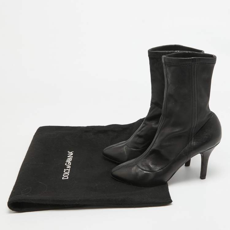 Pre Owned Dolce & Gabbana Black Leather Ankle Boots Size 37