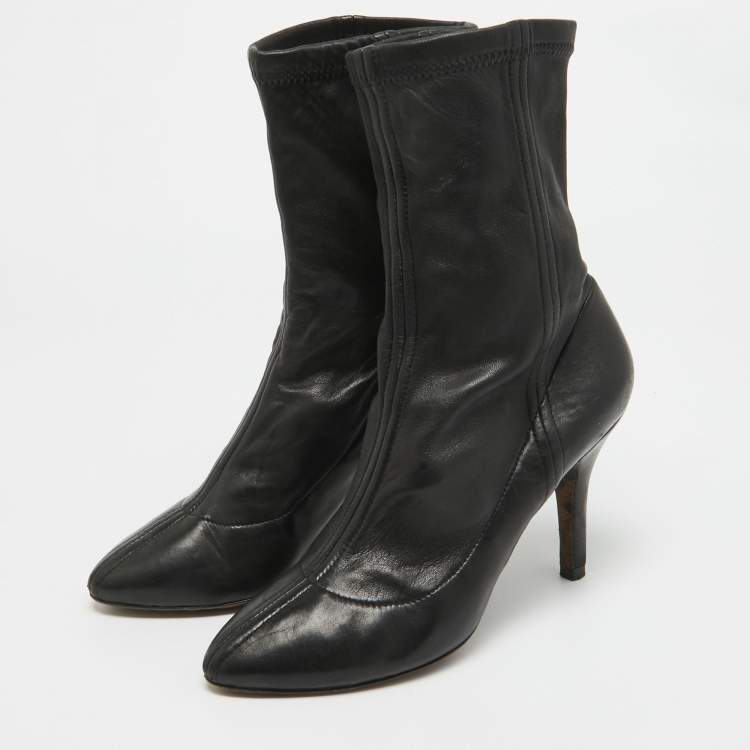 Pre Owned Dolce & Gabbana Black Leather Ankle Boots Size 37