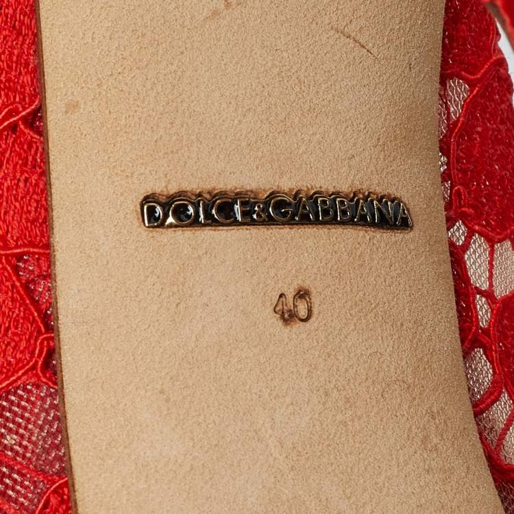 Pre Owned Dolce & Gabbana Red Lace And Satin Peep Toe Platform Pump Size 40