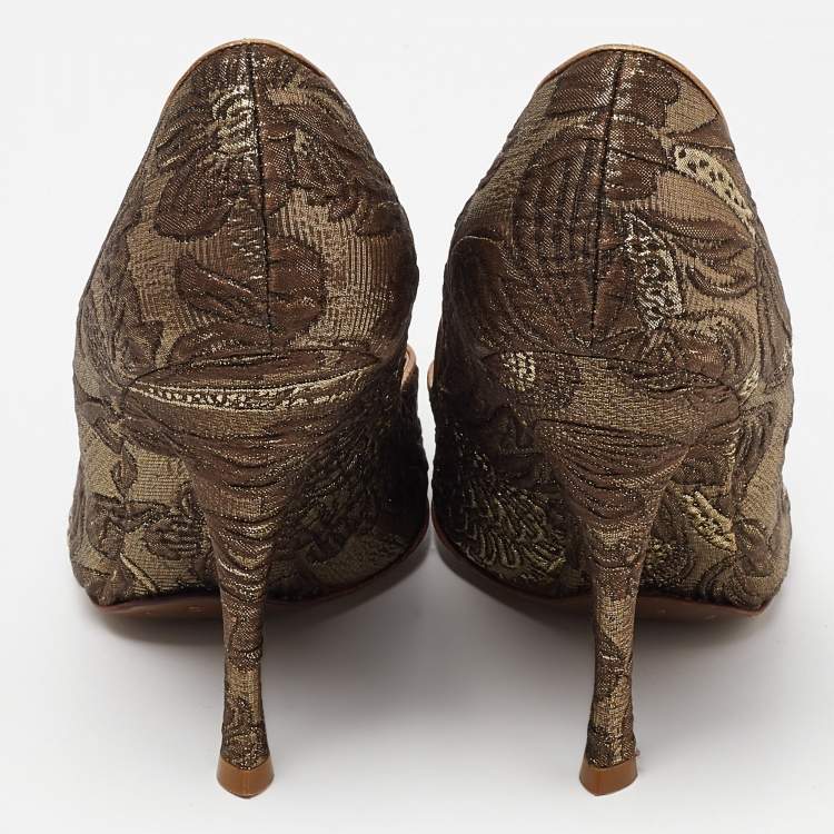 Pre Owned Dolce & Gabbana Brown/Gold Brocade Fabric Pointed Toe  Pumps Size 39.5