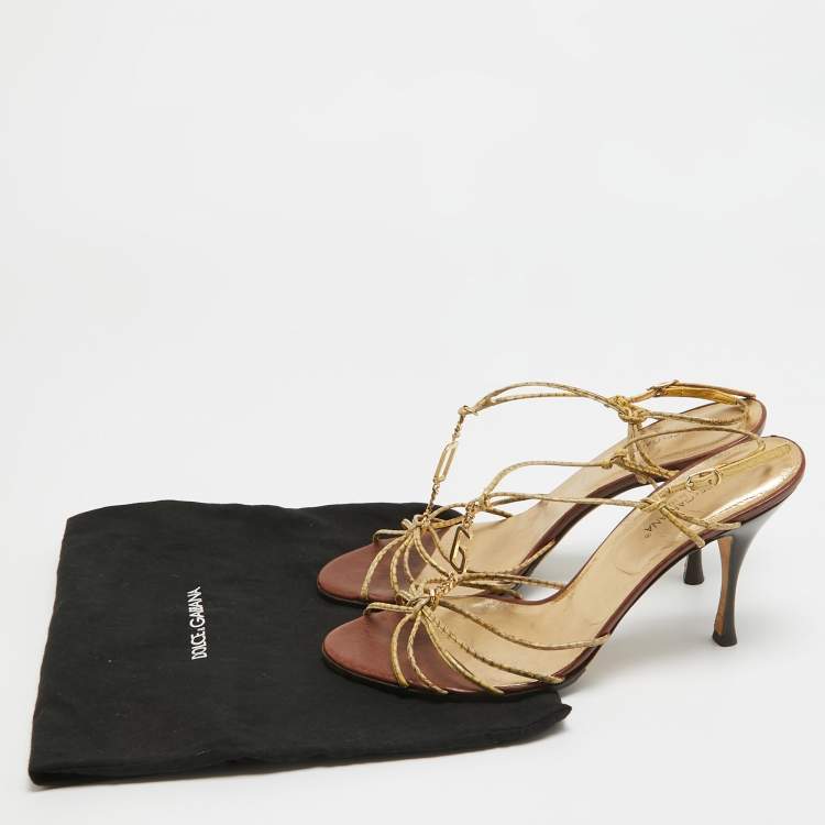 Pre Owned Dolce & Gabbana Yellow Python Embossed Slingback Sandals Size 39