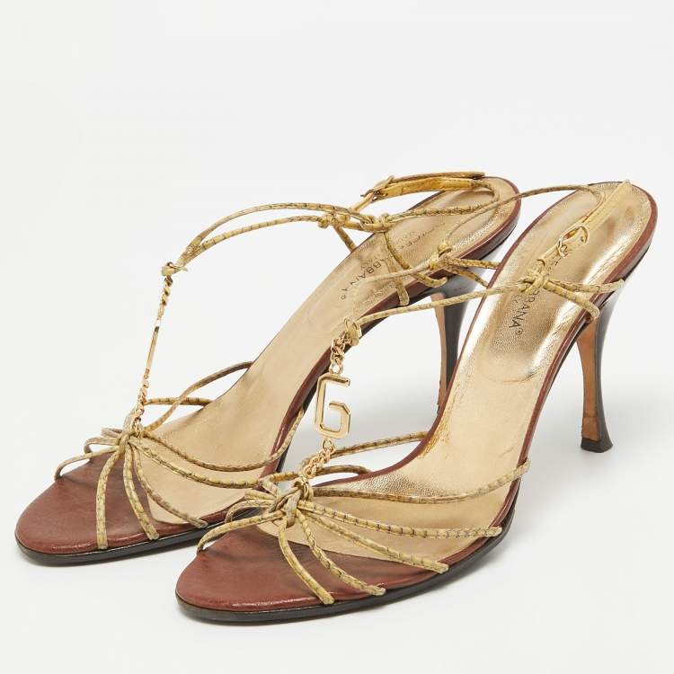 Pre Owned Dolce & Gabbana Yellow Python Embossed Slingback Sandals Size 39