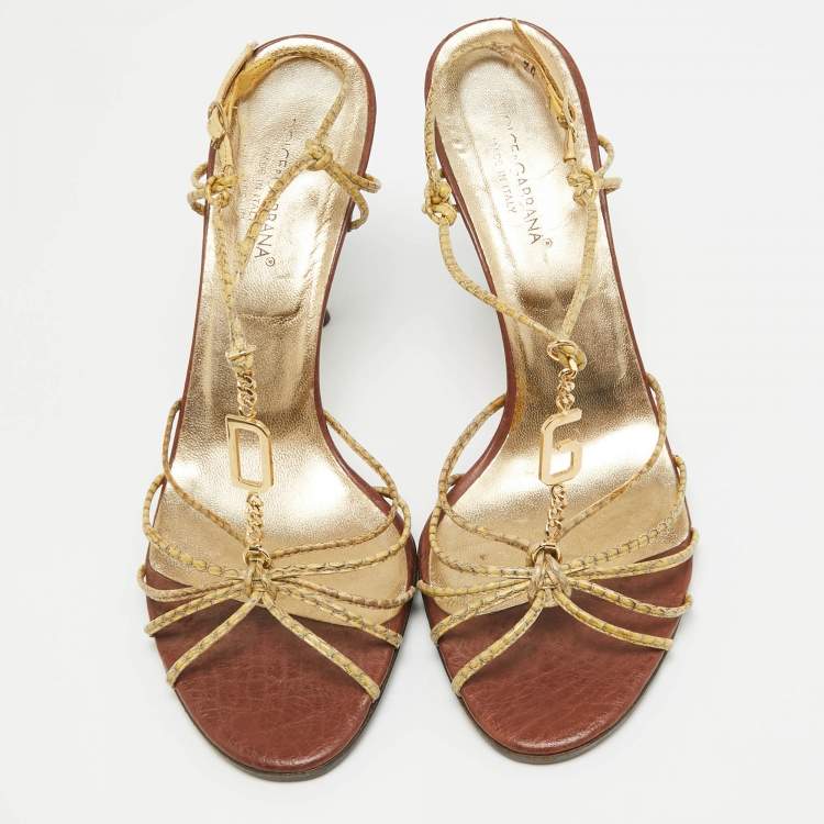 Pre Owned Dolce & Gabbana Yellow Python Embossed Slingback Sandals Size 39